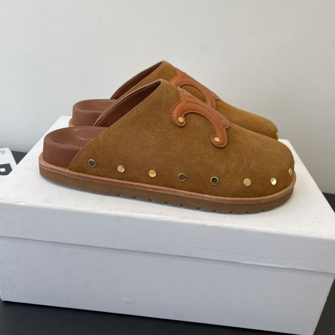 CELINE PITEA CLOG IN Suede Calfskin - DesignerGu