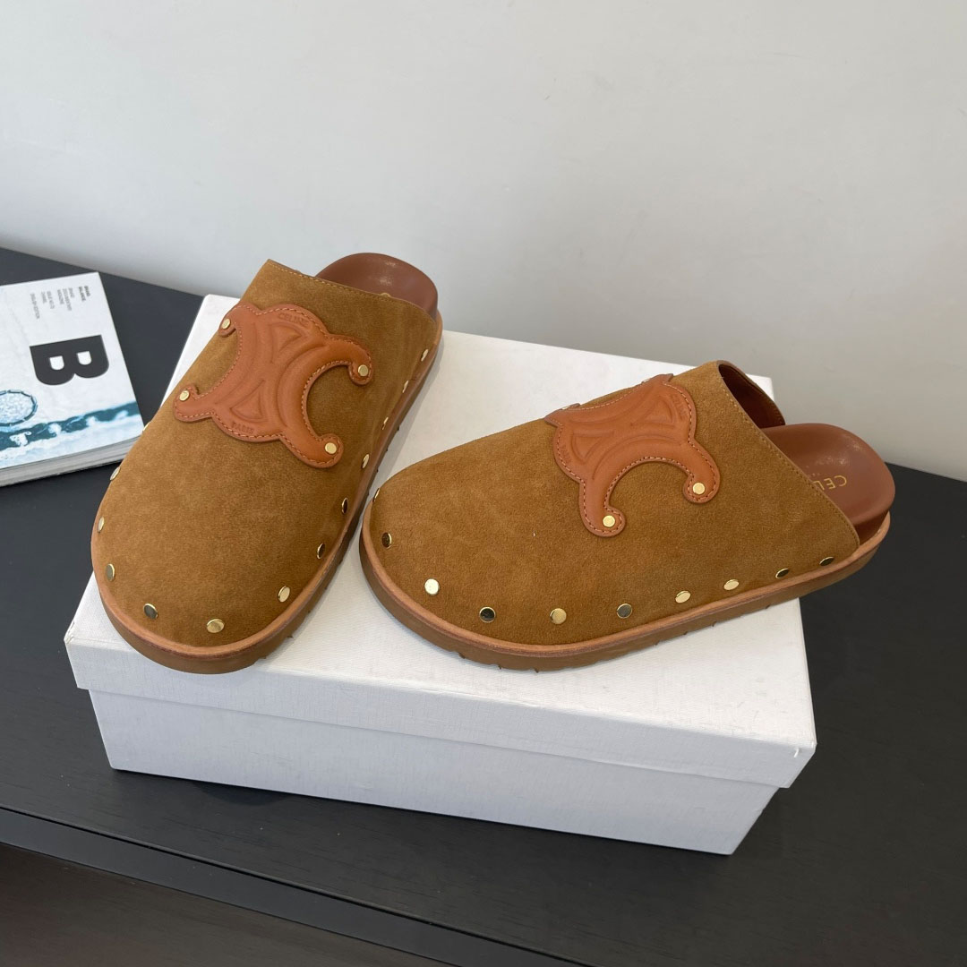 CELINE PITEA CLOG IN Suede Calfskin - DesignerGu