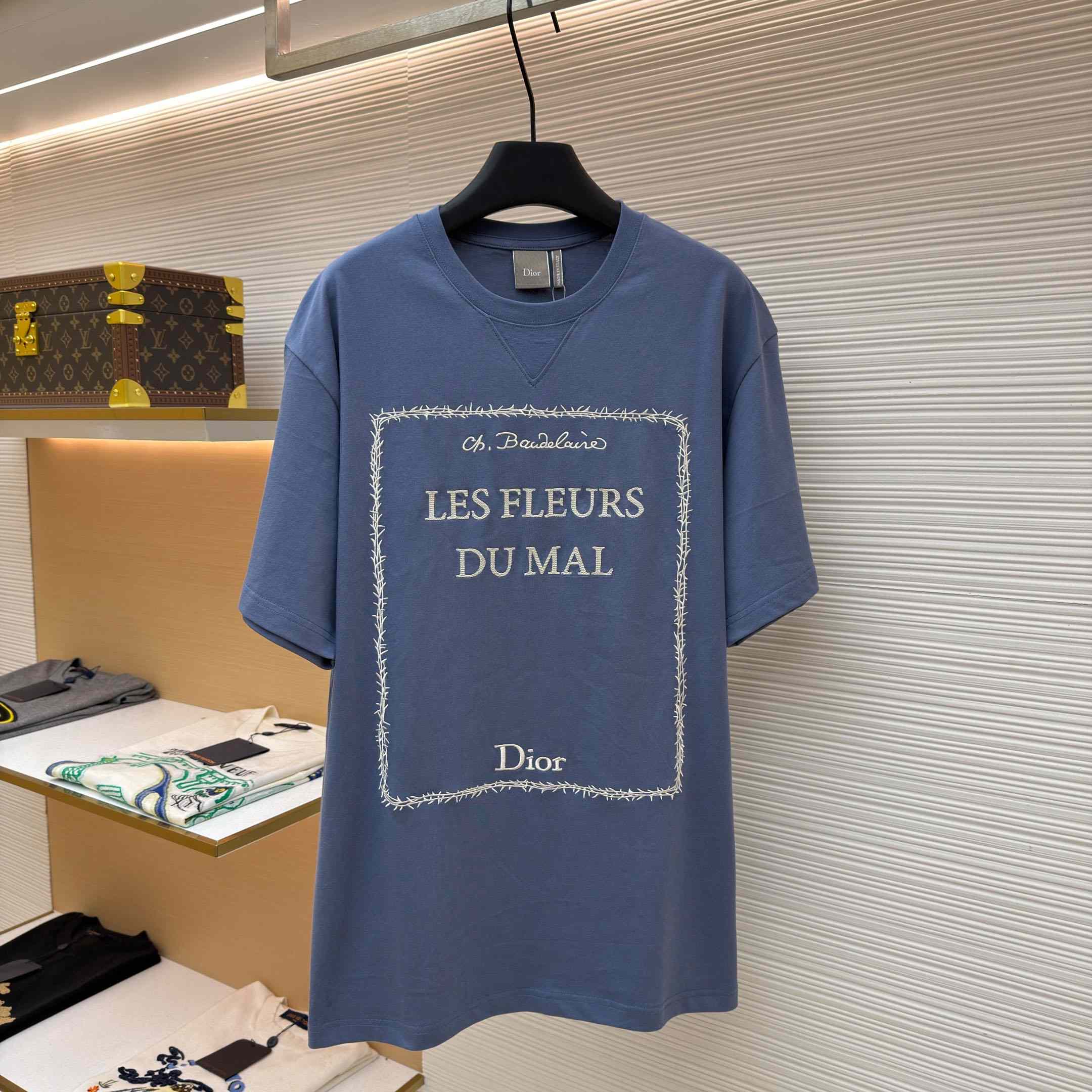 Dior T-Shirt With Book Cover Embroidery, Relaxed Fit - DesignerGu