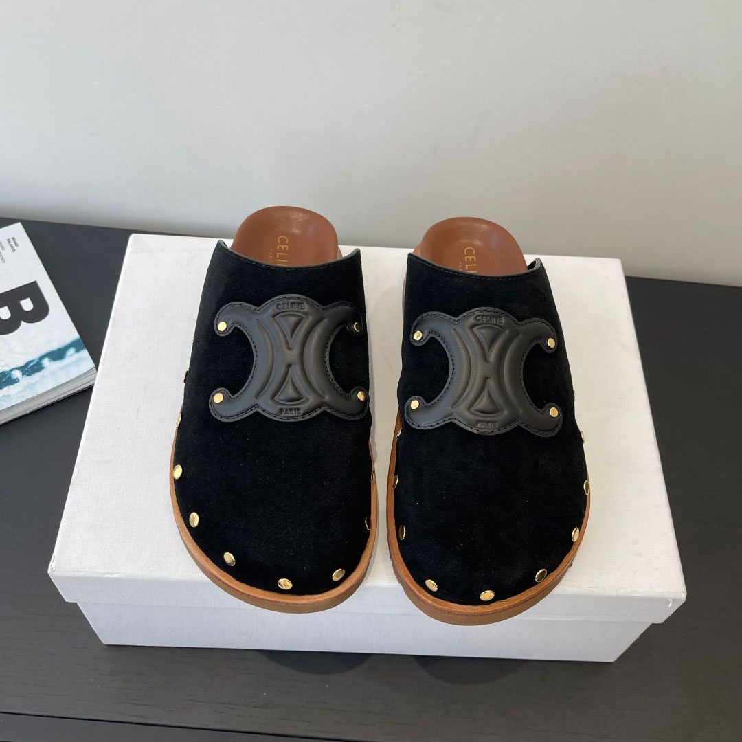 CELINE PITEA CLOG IN Suede Calfskin - DesignerGu