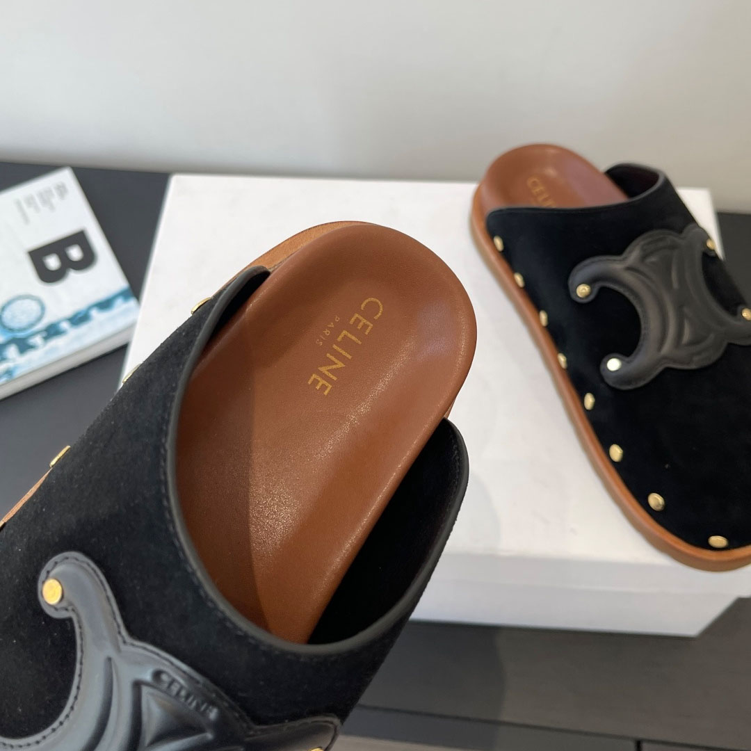 CELINE PITEA CLOG IN Suede Calfskin - DesignerGu