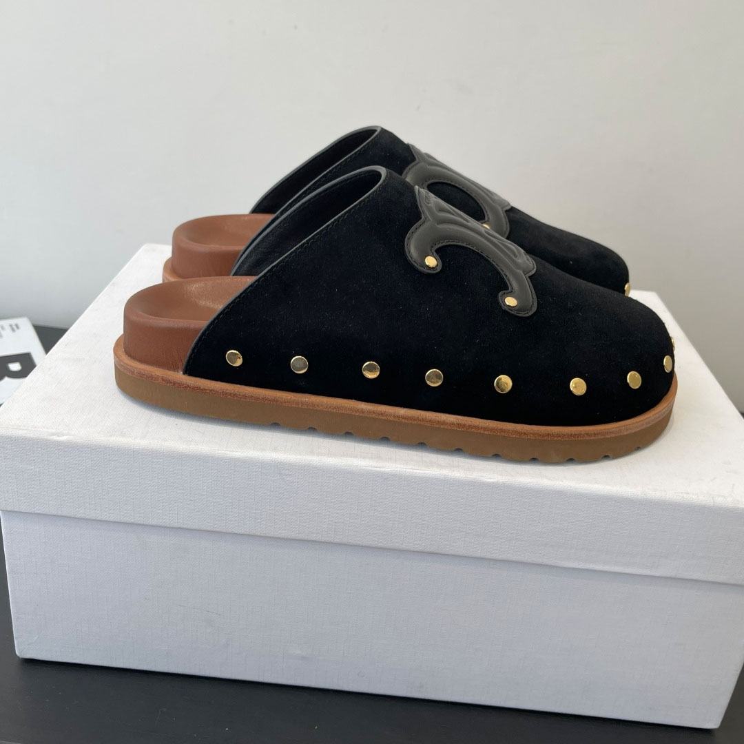 CELINE PITEA CLOG IN Suede Calfskin - DesignerGu