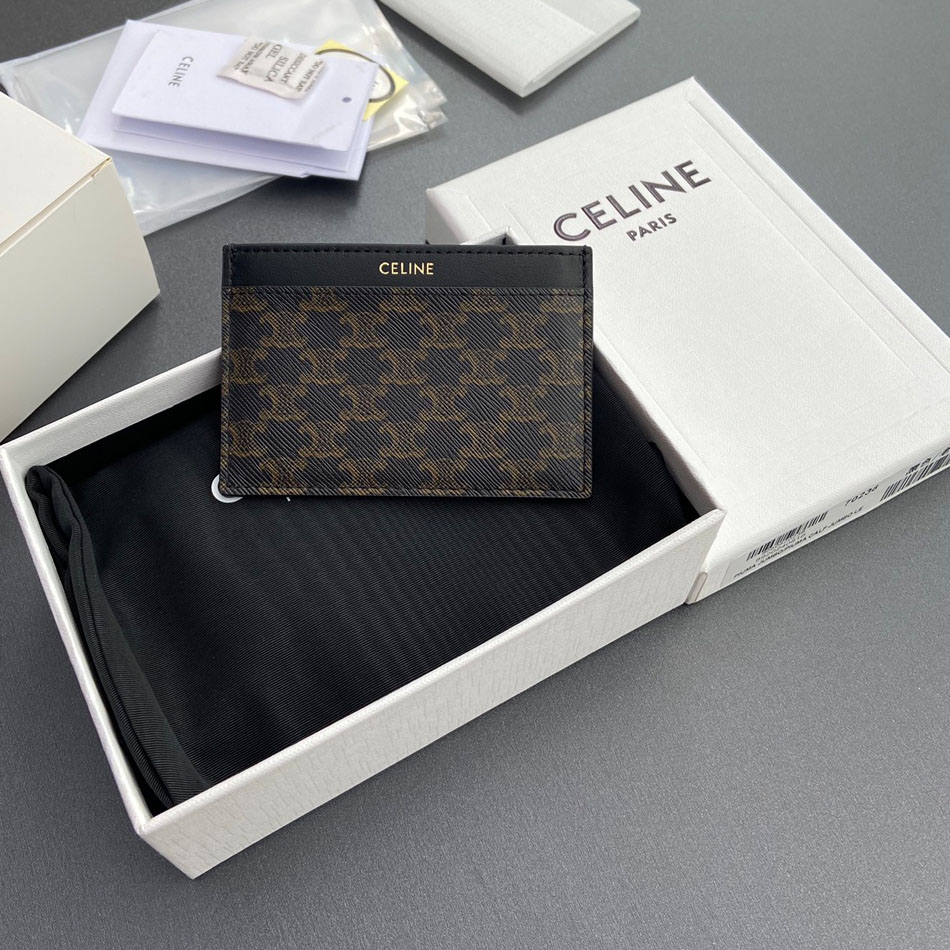 Celine Plain Card Holder IN Triomphe Canvas And Calfskin - DesignerGu