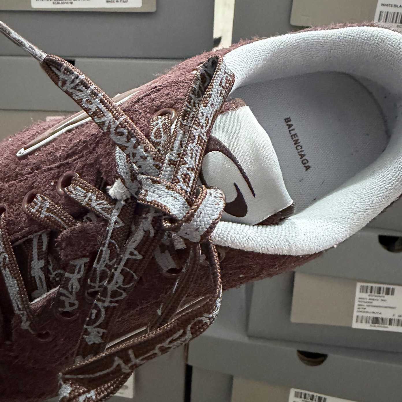 Balenciaga Hamptons Sneaker In Dark Brown And Beige Brushed Suede Cowskin - DesignerGu