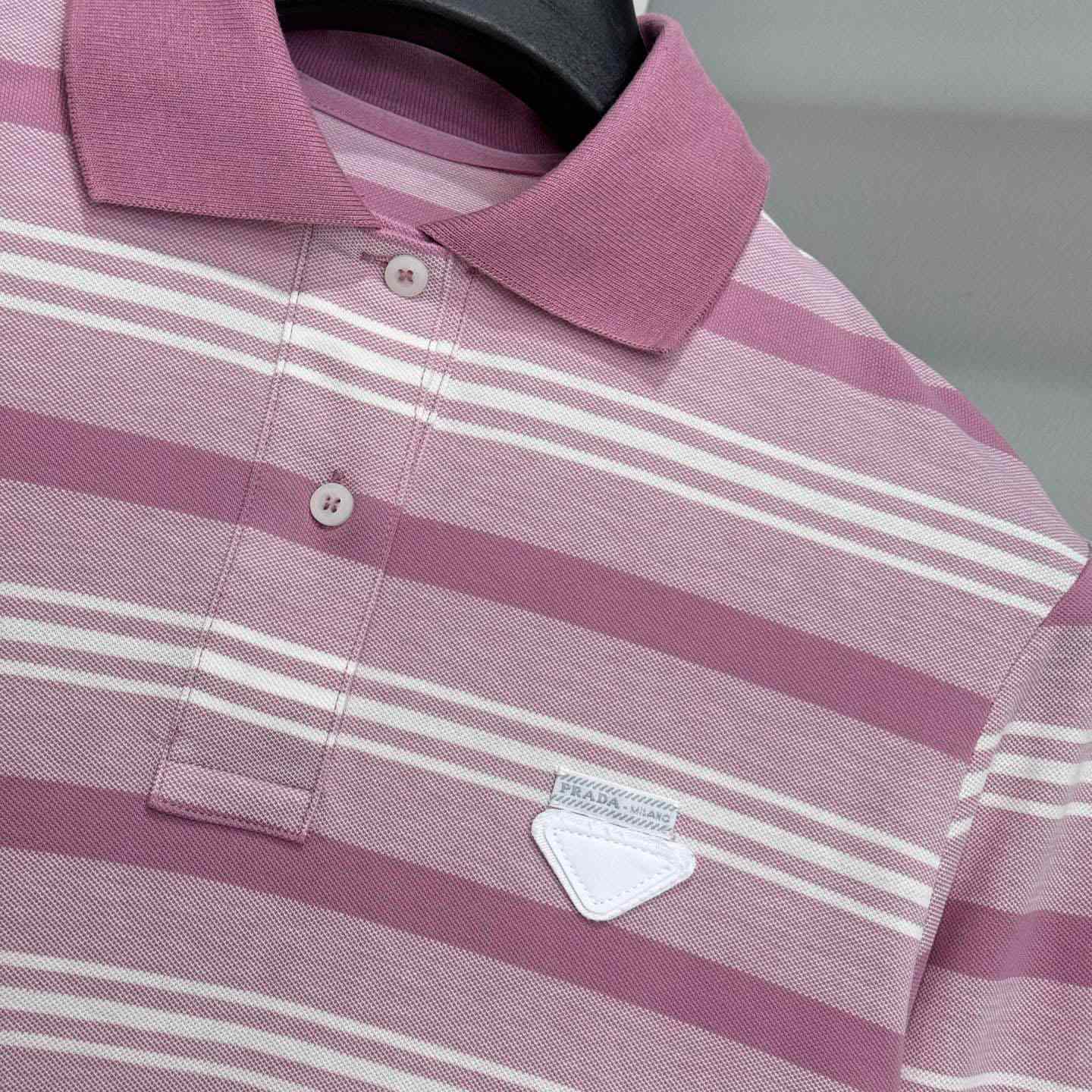 Prada Long-sleeved Striped Piqué Polo Shirt - DesignerGu