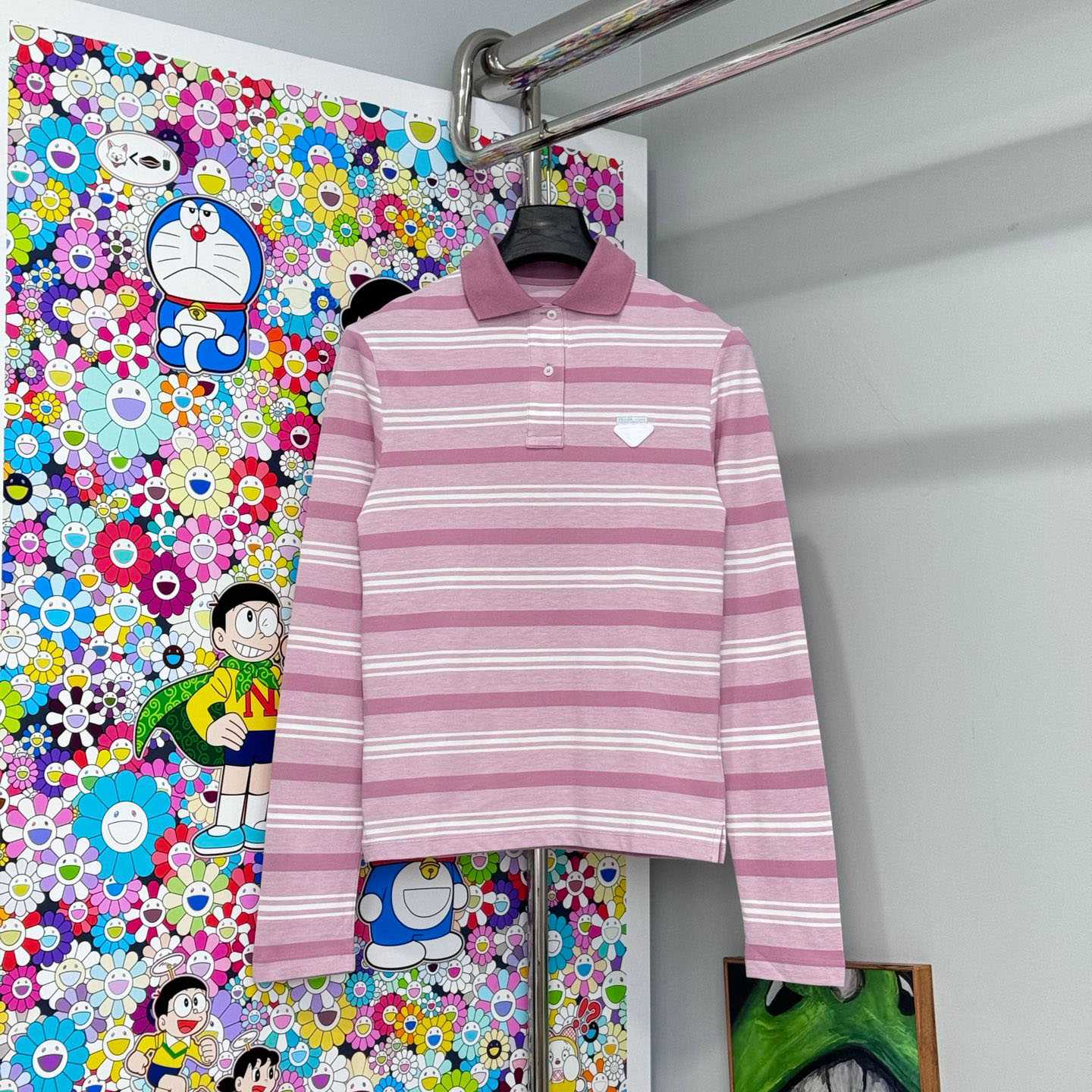 Prada Long-sleeved Striped Piqué Polo Shirt - DesignerGu