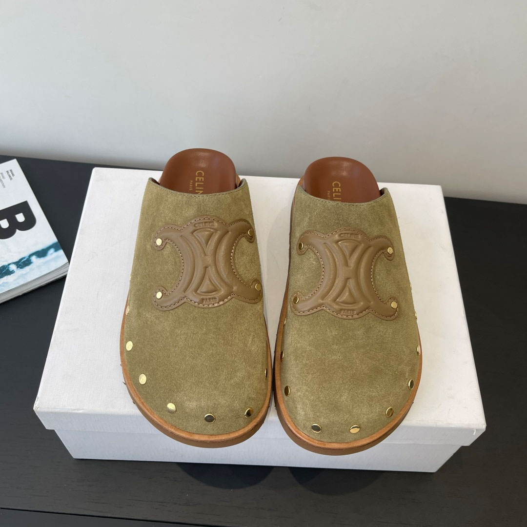 CELINE PITEA CLOG IN Suede Calfskin - DesignerGu