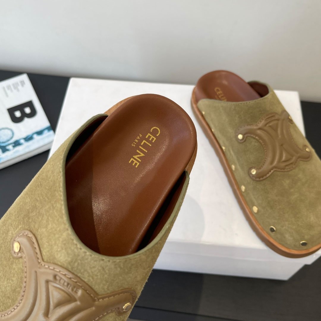 CELINE PITEA CLOG IN Suede Calfskin - DesignerGu