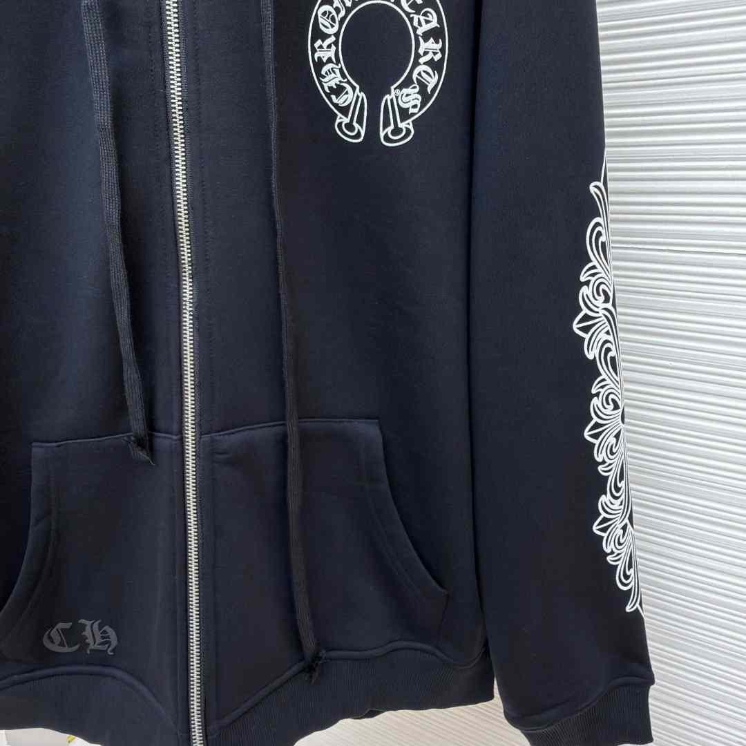 Chrome Hearts Horseshoe-Print Zip-Up Hoodie - DesignerGu