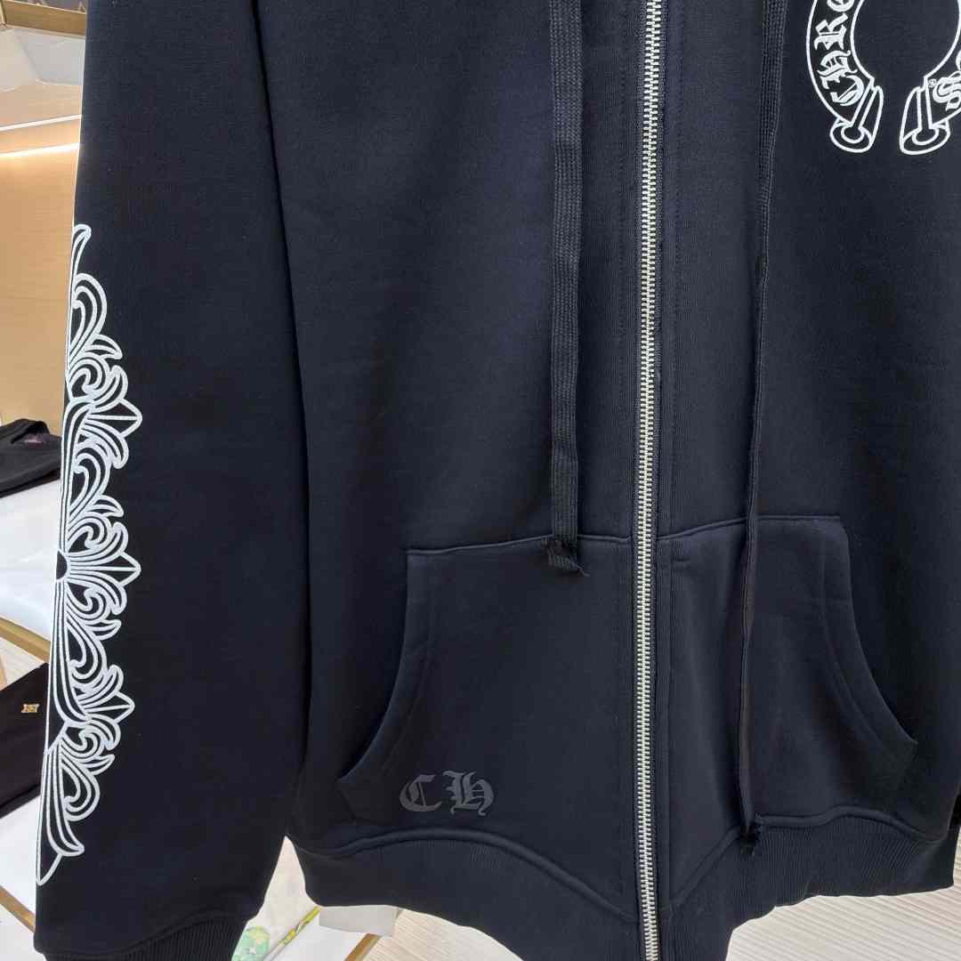 Chrome Hearts Horseshoe-Print Zip-Up Hoodie - DesignerGu