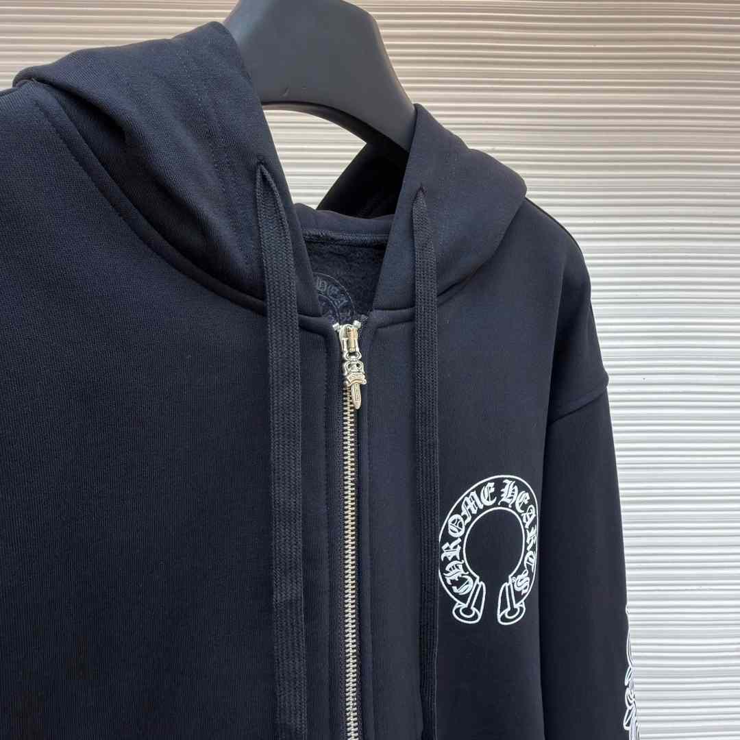 Chrome Hearts Horseshoe-Print Zip-Up Hoodie - DesignerGu