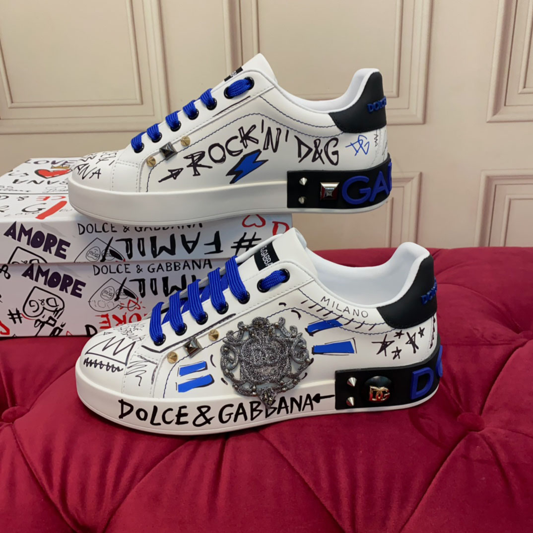 Dolce & Gabbana Calfskin Portofino Sneakers With Patch - DesignerGu