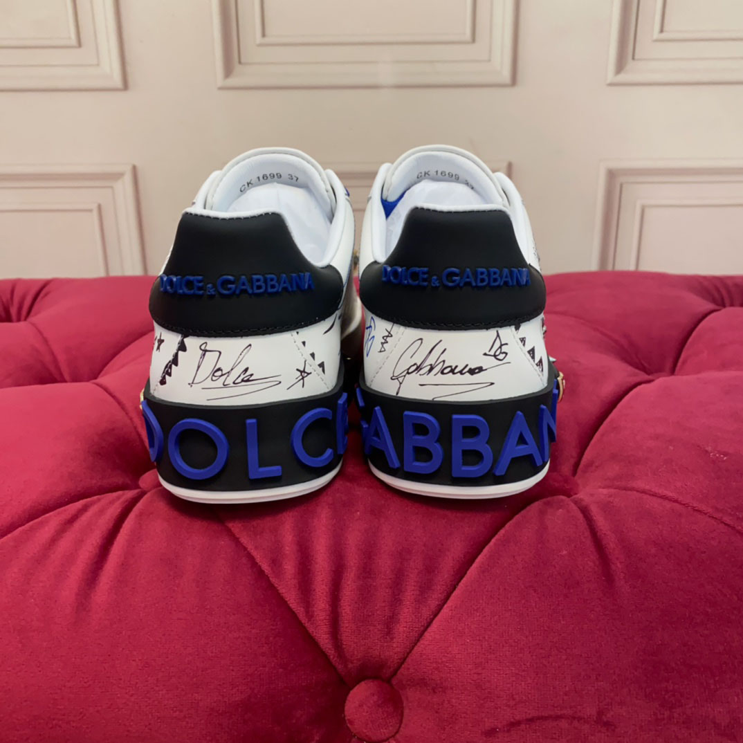 Dolce & Gabbana Calfskin Portofino Sneakers With Patch - DesignerGu