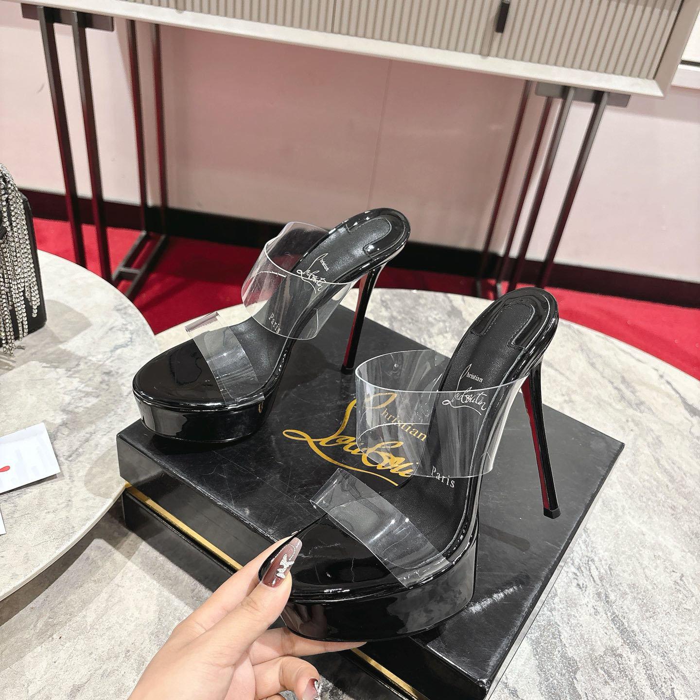 Christian Louboutin 150 MM Mules  TPU And Patent Calf Leather - Black  - DesignerGu