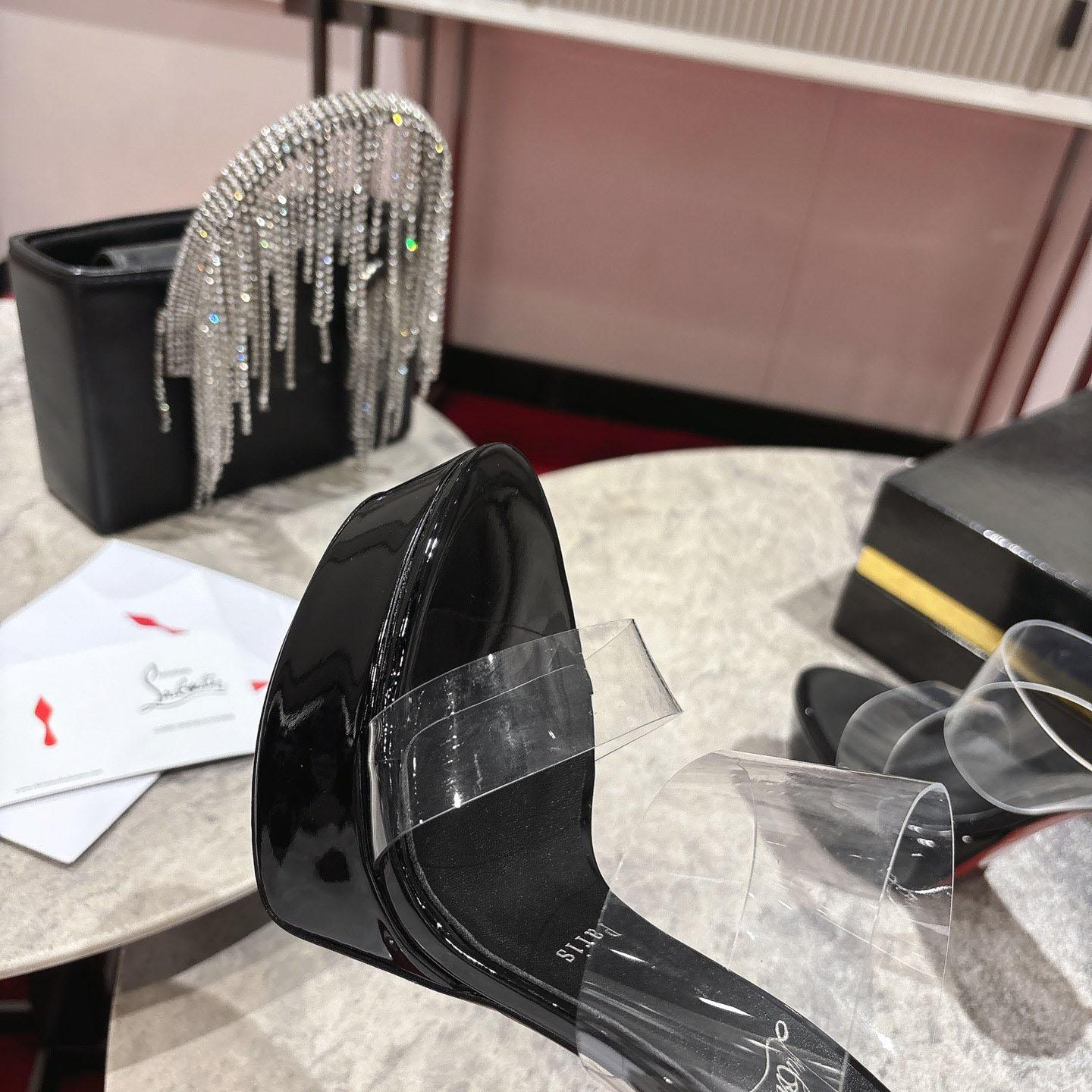 Christian Louboutin 150 MM Mules  TPU And Patent Calf Leather - Black  - DesignerGu