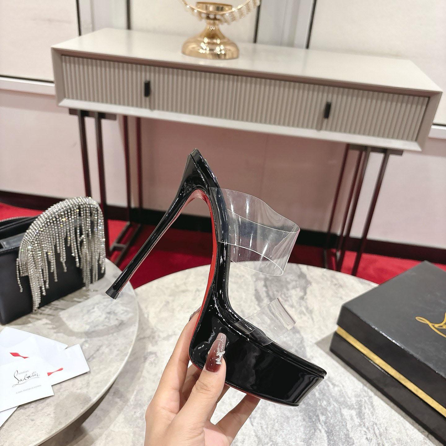 Christian Louboutin 150 MM Mules  TPU And Patent Calf Leather - Black  - DesignerGu
