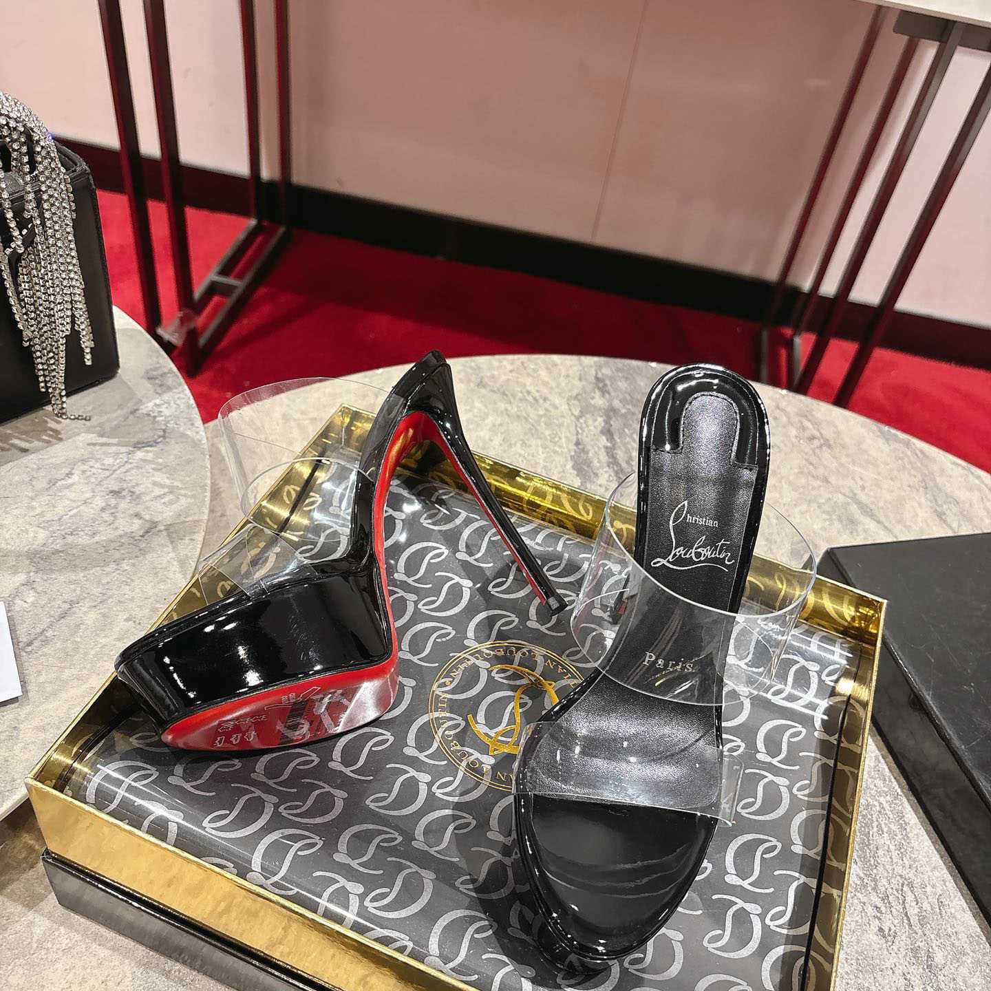Christian Louboutin 150 MM Mules  TPU And Patent Calf Leather - Black  - DesignerGu
