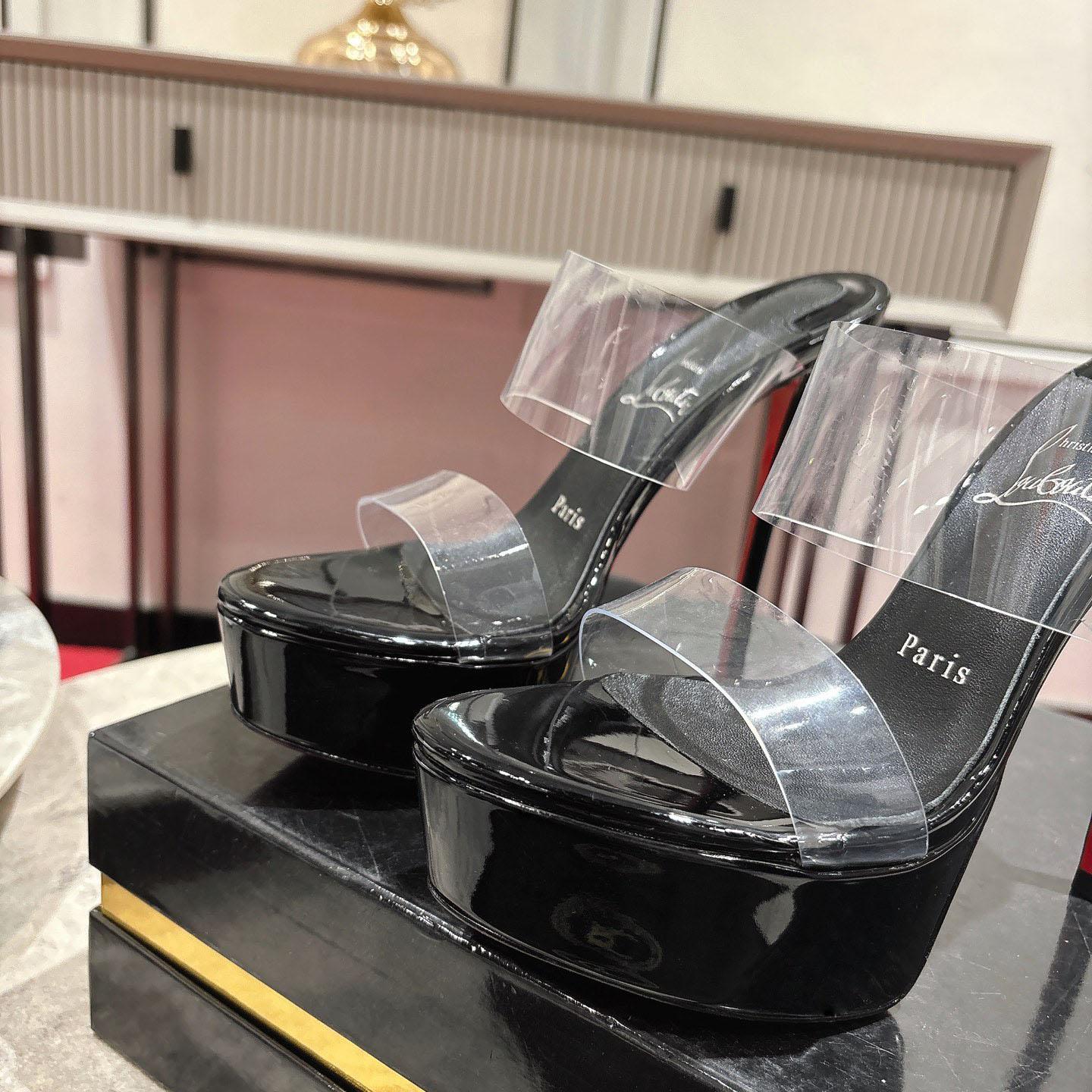 Christian Louboutin 150 MM Mules  TPU And Patent Calf Leather - Black  - DesignerGu