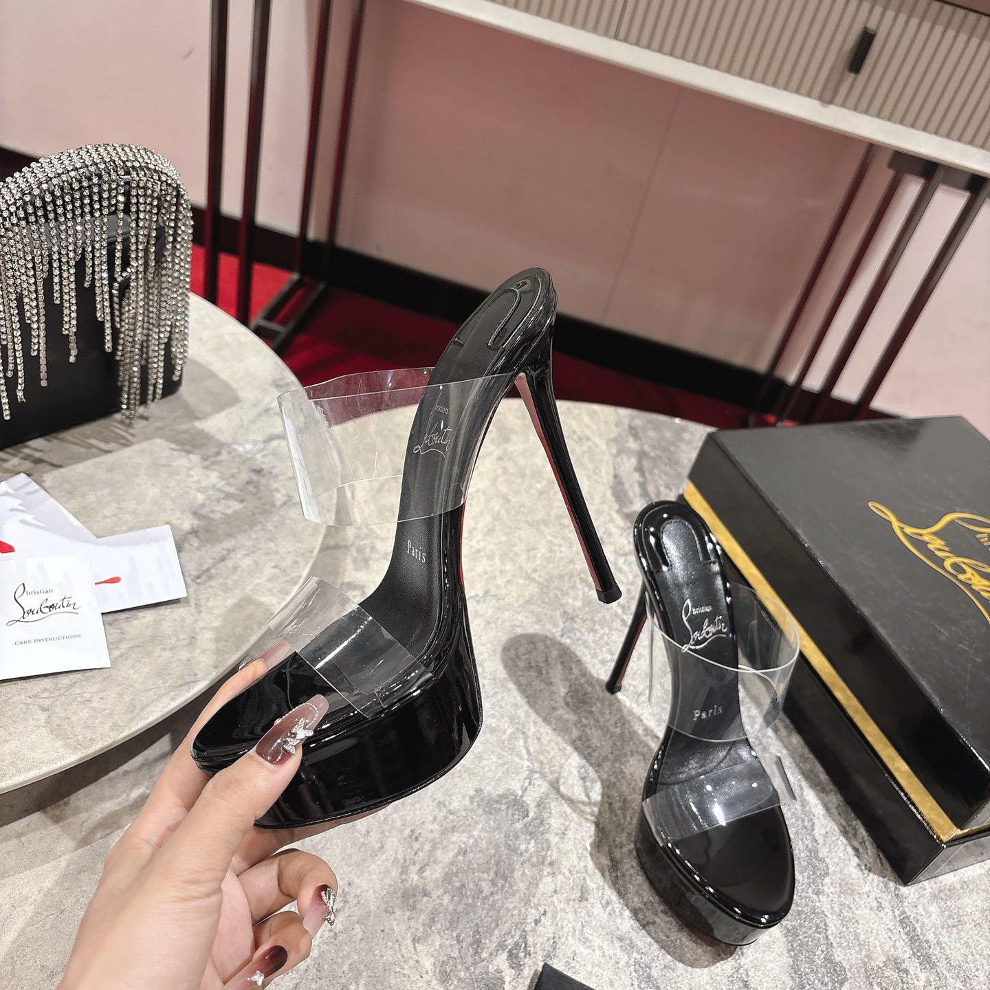 Christian Louboutin 150 MM Mules  TPU And Patent Calf Leather - Black  - DesignerGu