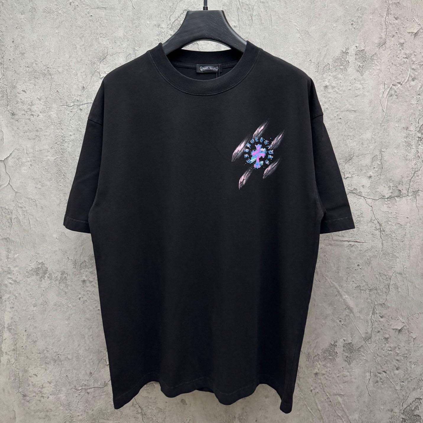 Chrome Hearts Watercolor Graffiti Cross Print Crew Neck T-Shirt - DesignerGu
