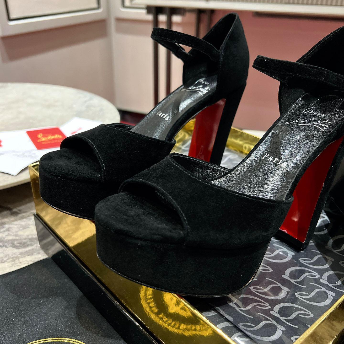 Christian Louboutin Sandaloo 130 mm Sandals  Veau Velours - Black - DesignerGu