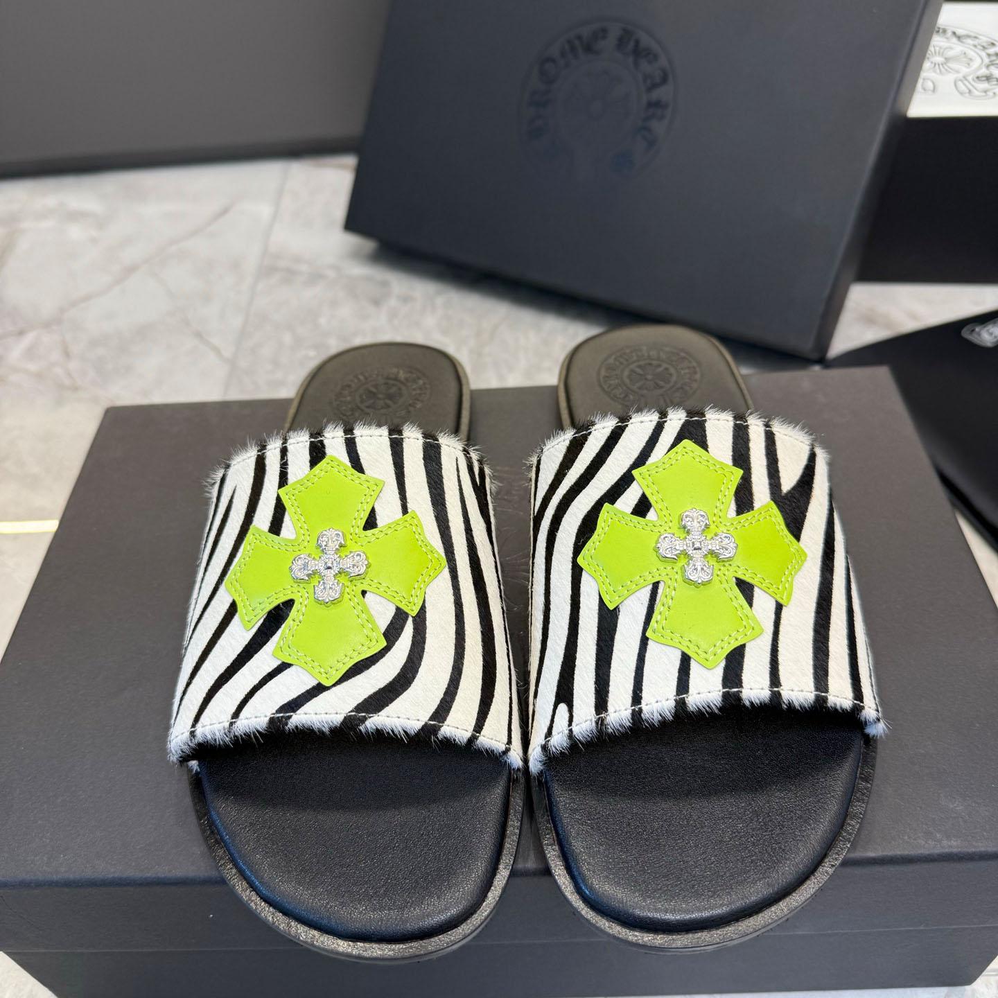 Chrome Hearts Cowhide Leather Slide Silver Accent  - DesignerGu