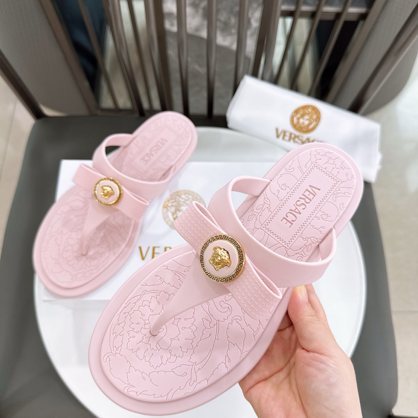 Versace Alia Medusa Embellished Slippers - DesignerGu