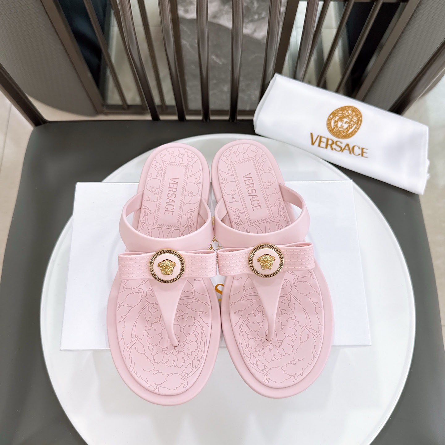 Versace Alia Medusa Embellished Slippers - DesignerGu