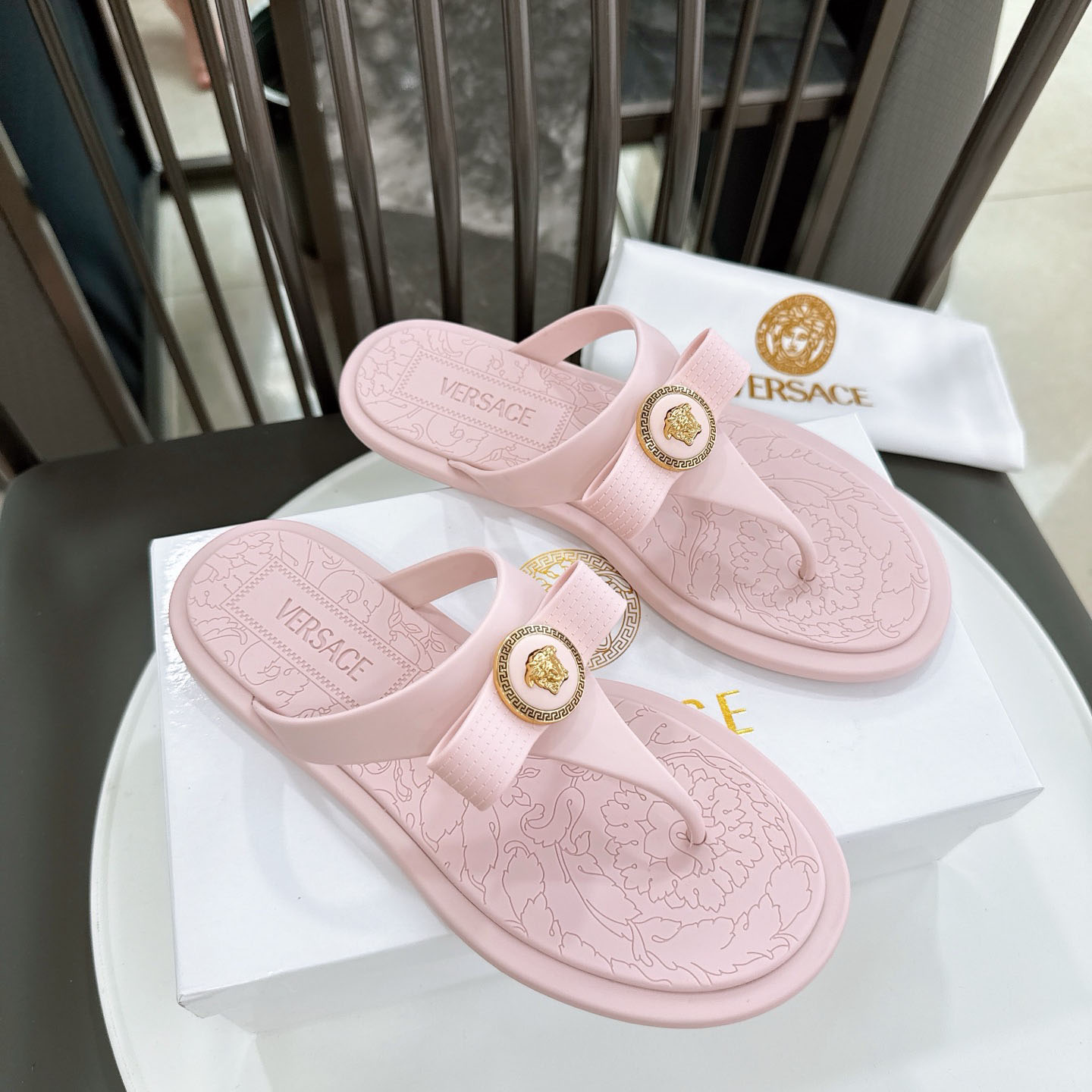 Versace Alia Medusa Embellished Slippers - DesignerGu