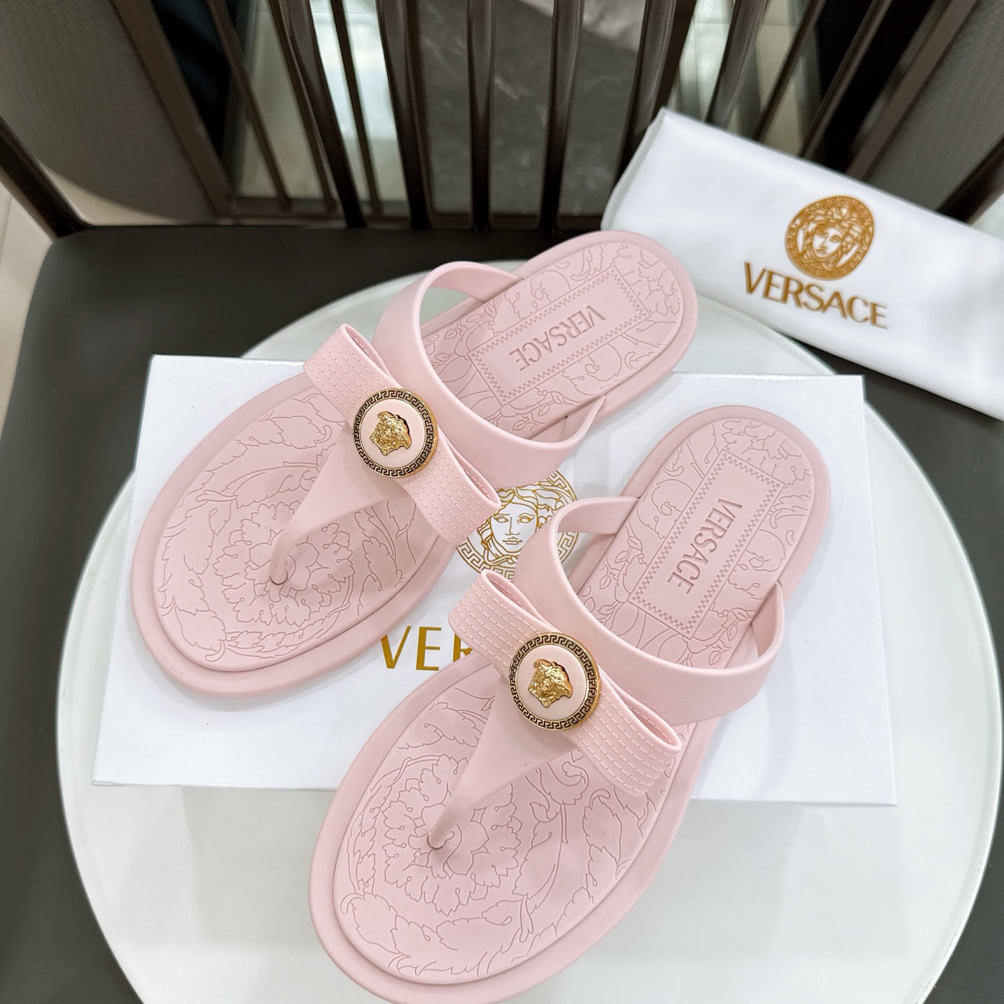 Versace Alia Medusa Embellished Slippers - DesignerGu