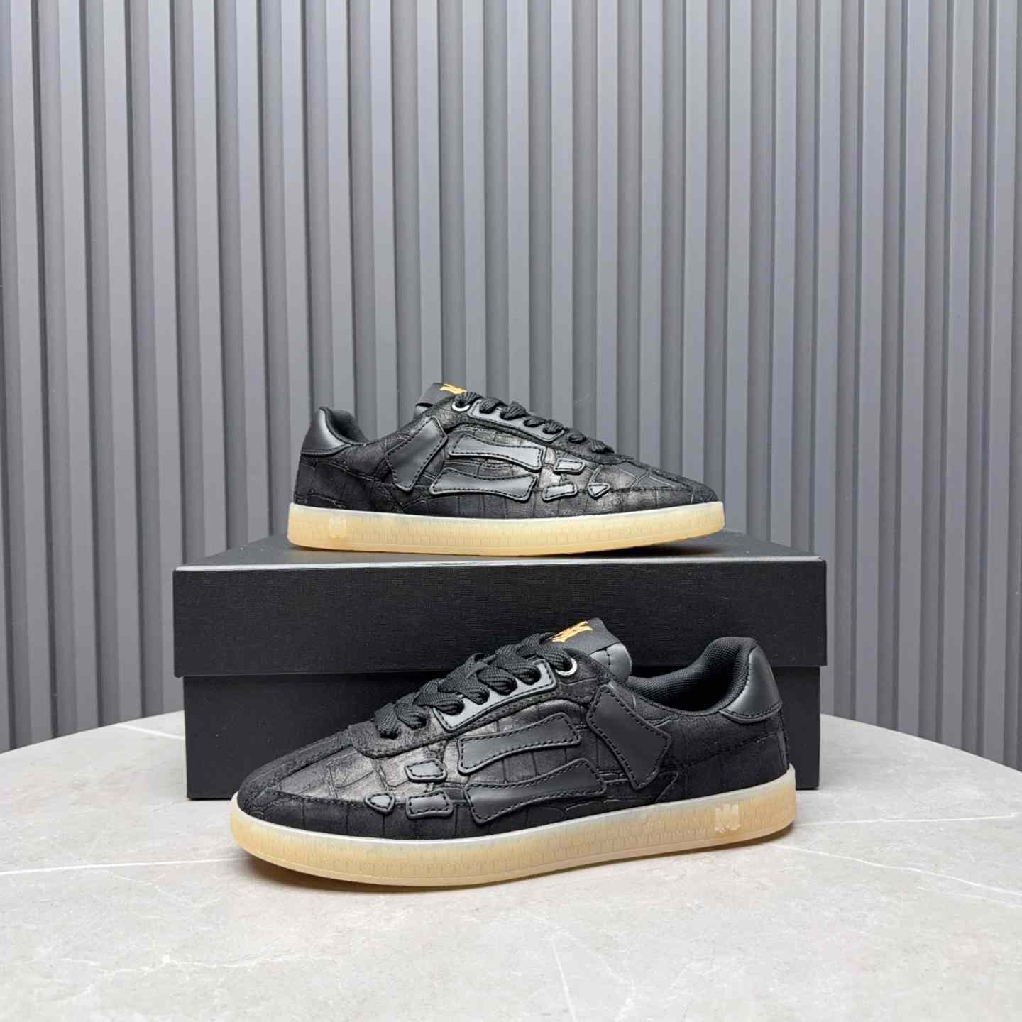 Amiri Pacific 'Croc Debossed Bones - Black' Sneakers - DesignerGu
