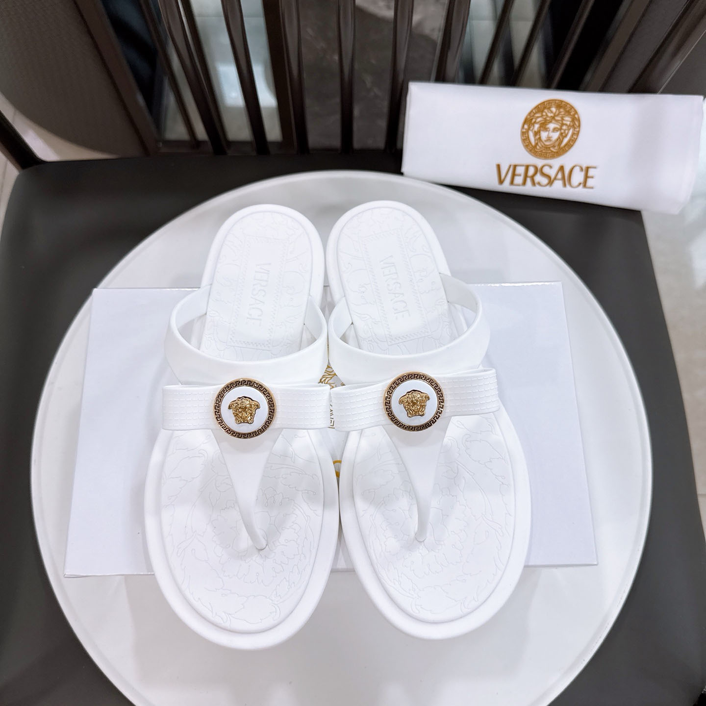 Versace Alia Medusa Embellished Slippers - DesignerGu