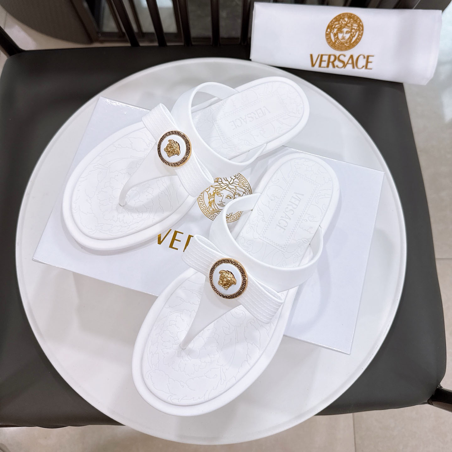 Versace Alia Medusa Embellished Slippers - DesignerGu