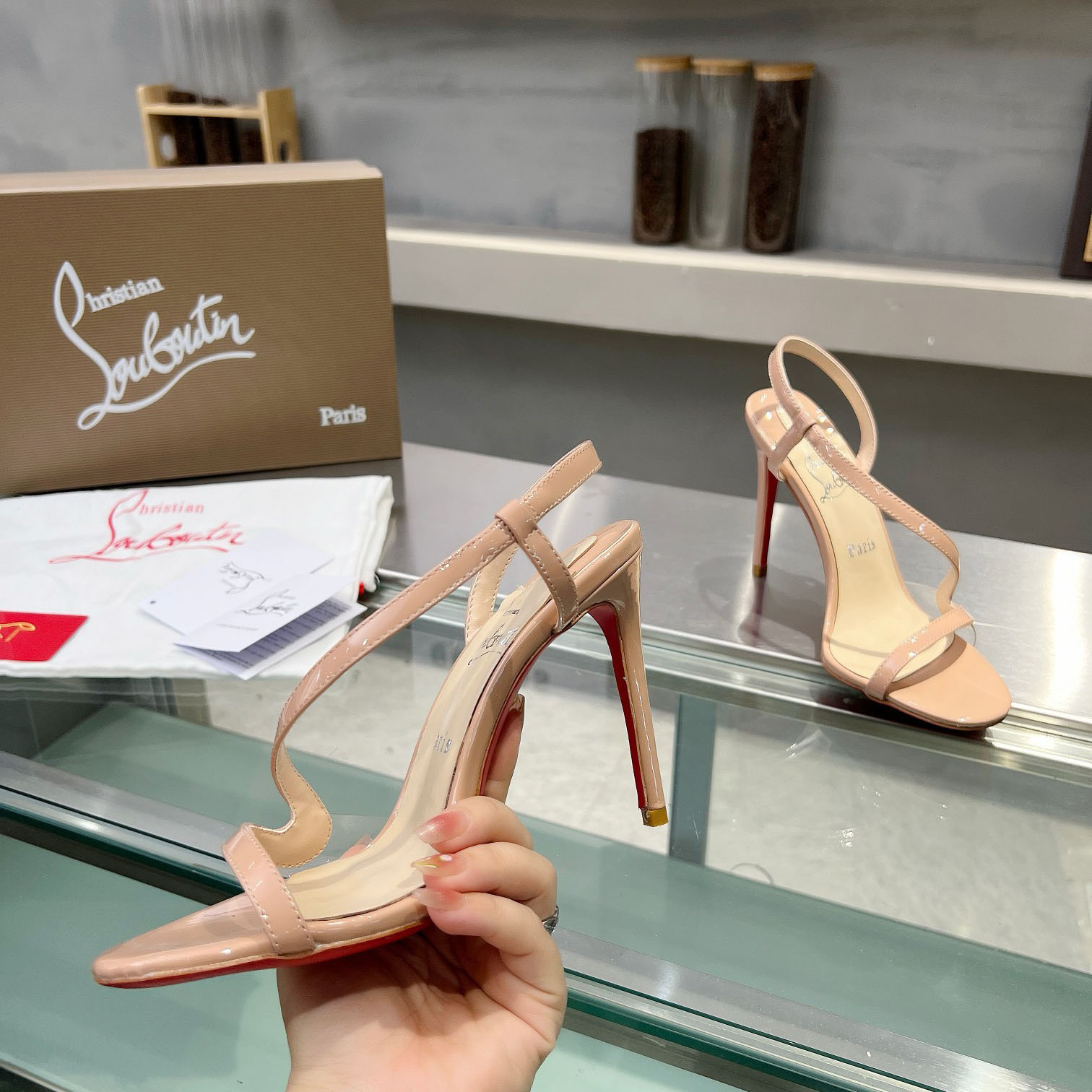 Christian Louboutin Rosa Z  100 mm Sandals  Patent Calf Leather - Blush - DesignerGu