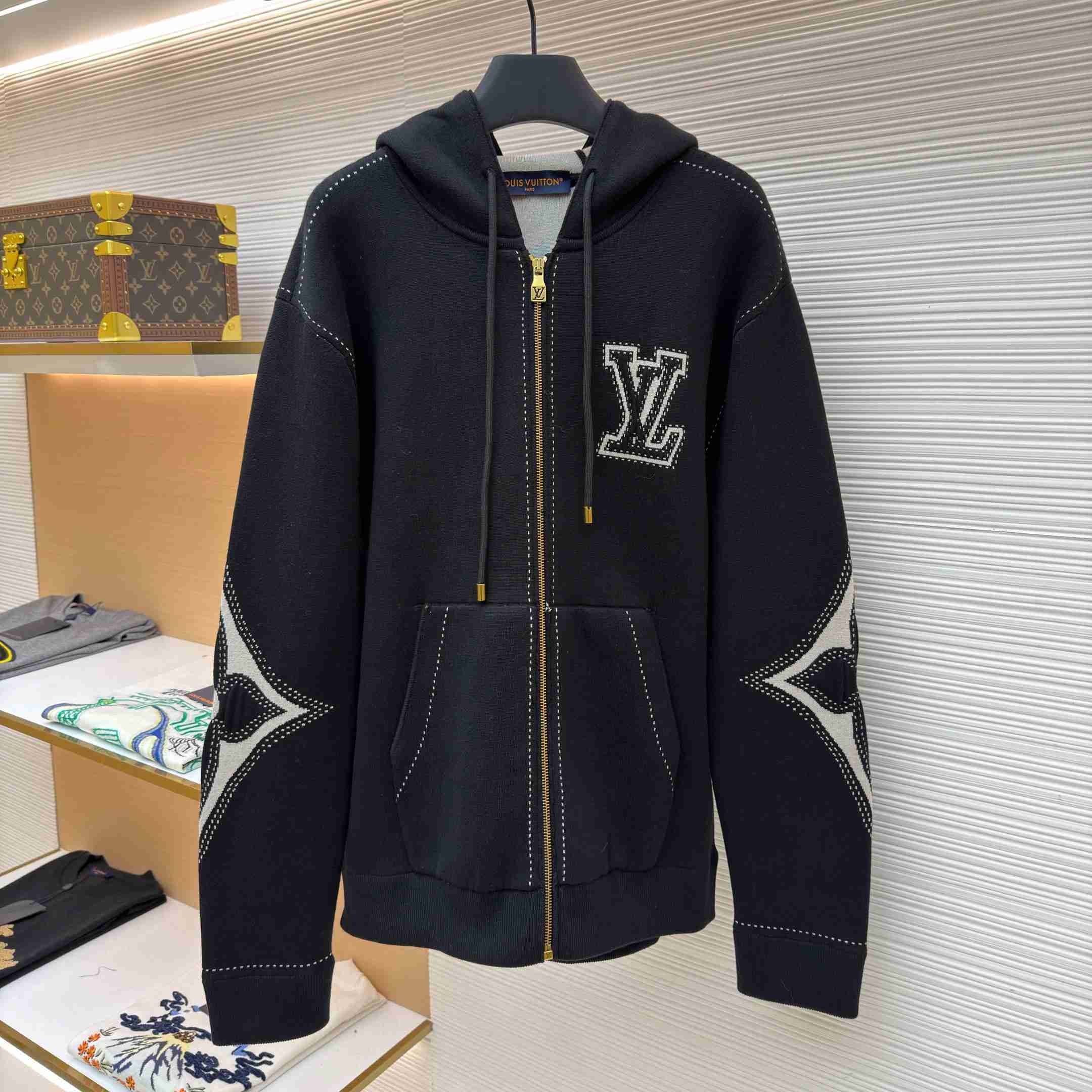 Louis Vuitton Graphic Intarsia Zipped Cotton Hoodie  - DesignerGu