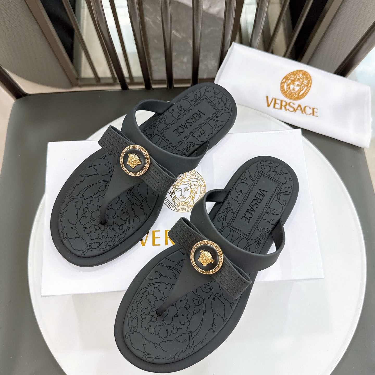 Versace Alia Medusa Embellished Slippers - DesignerGu
