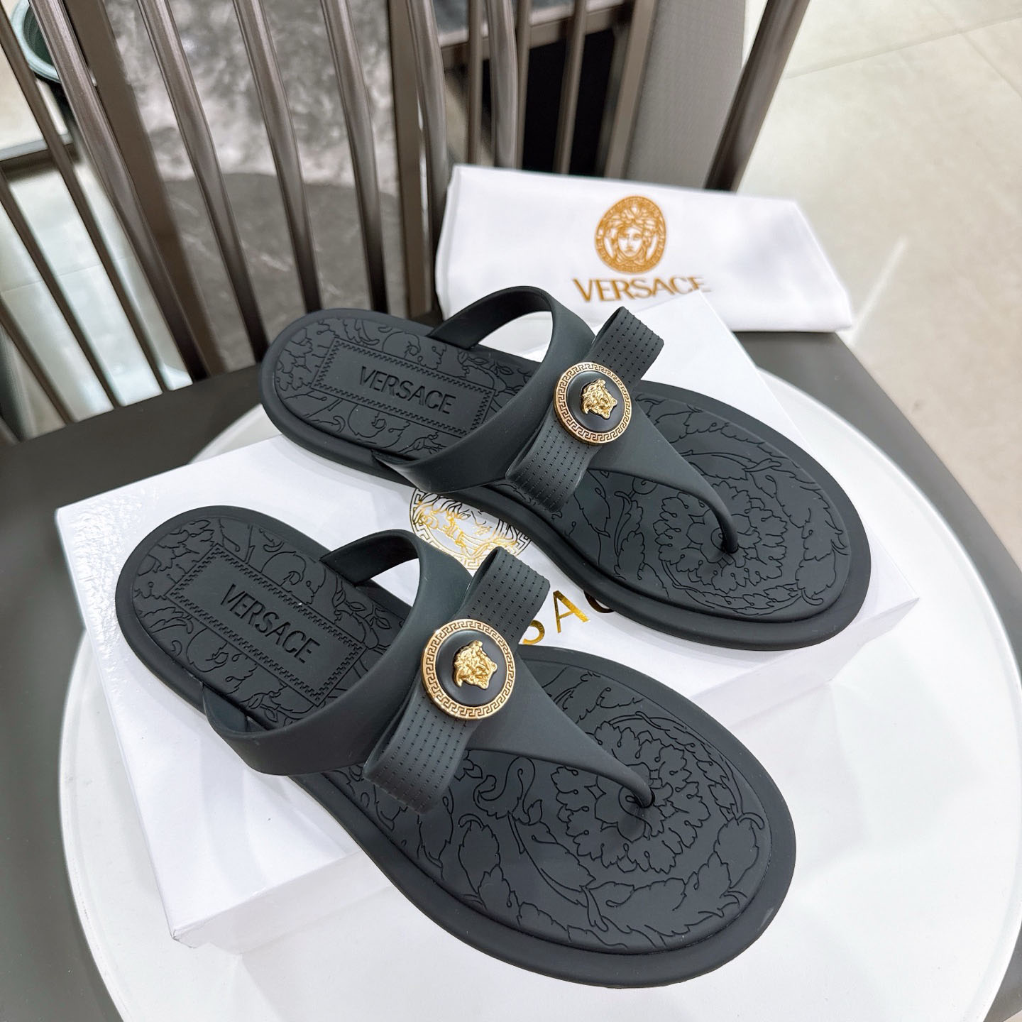Versace Alia Medusa Embellished Slippers - DesignerGu