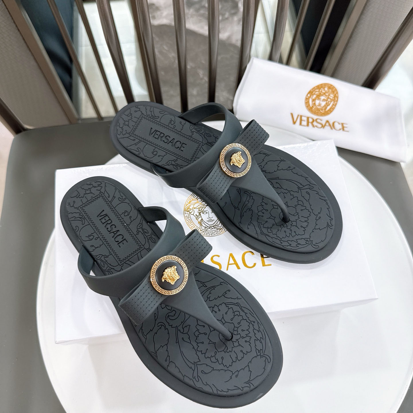 Versace Alia Medusa Embellished Slippers - DesignerGu