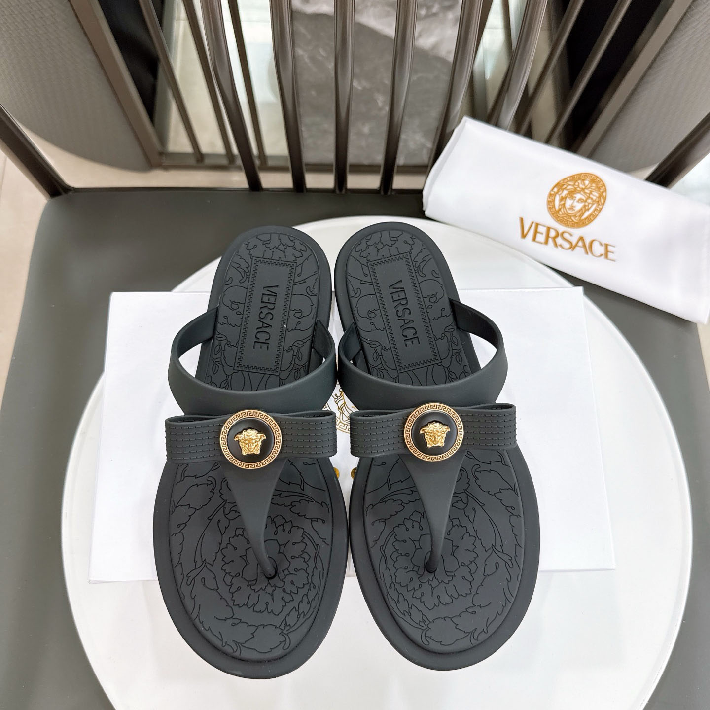 Versace Alia Medusa Embellished Slippers - DesignerGu
