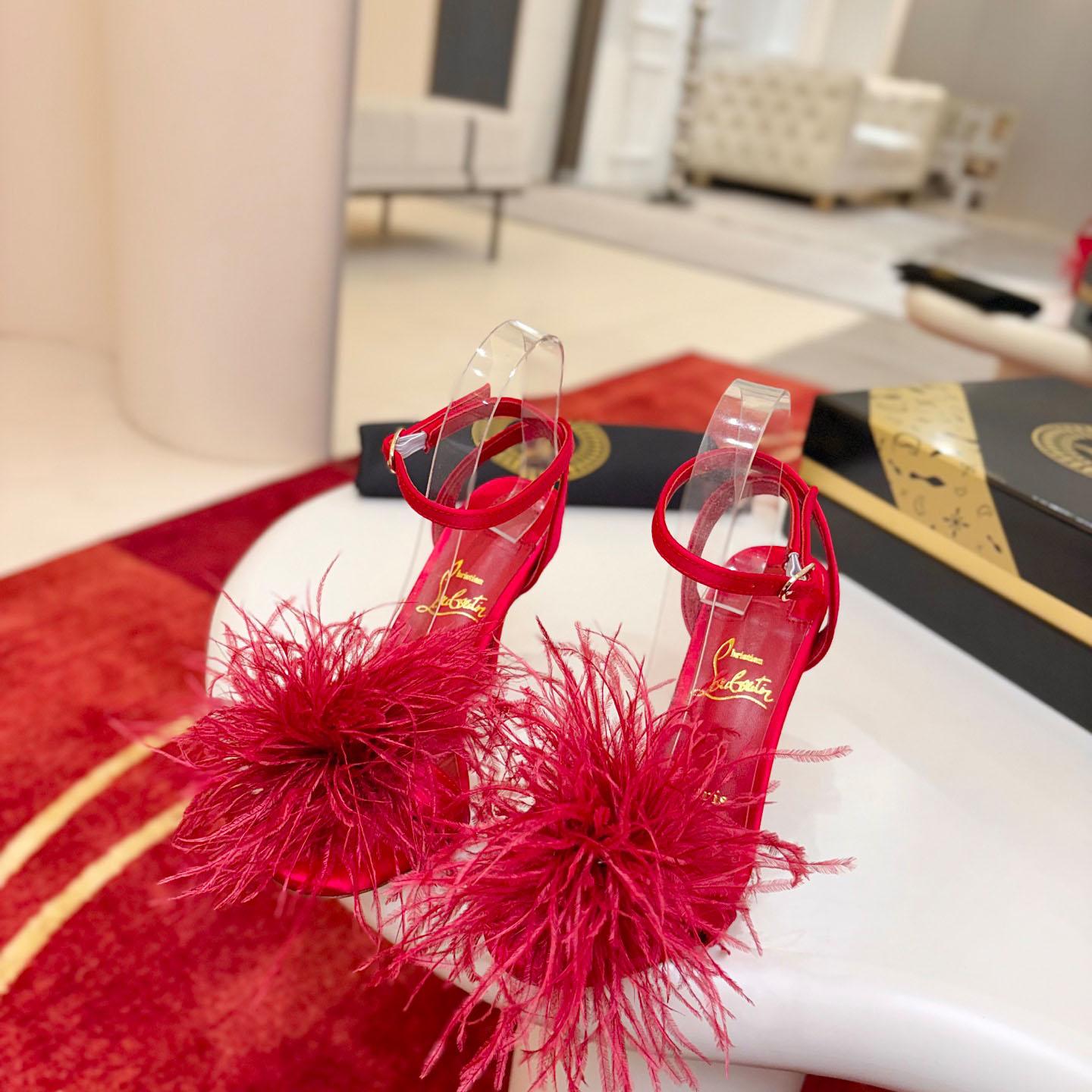 Christian Louboutin Miss Z Poupi 100 mm Strappy Sandals Crepe Satin Fever  - DesignerGu
