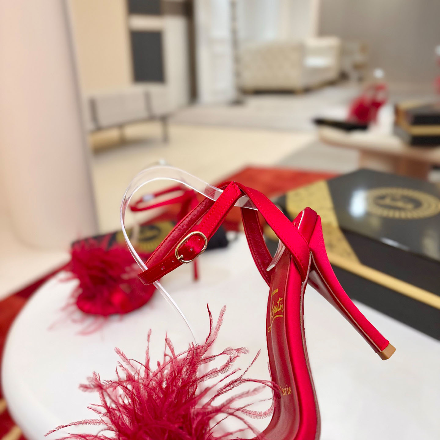 Christian Louboutin Miss Z Poupi 100 mm Strappy Sandals Crepe Satin Fever  - DesignerGu