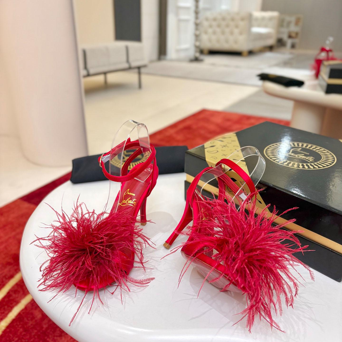 Christian Louboutin Miss Z Poupi 100 mm Strappy Sandals Crepe Satin Fever  - DesignerGu