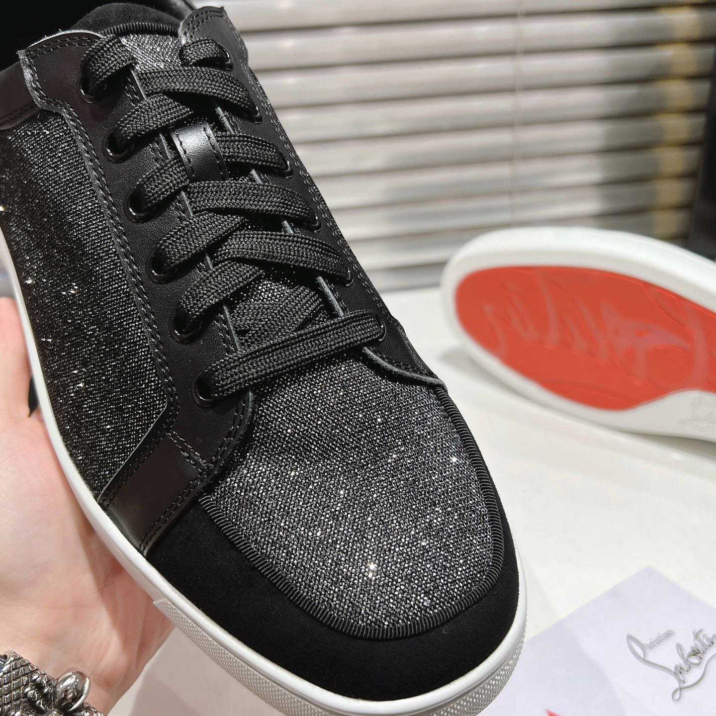 Christian Louboutin Rantulow Canvas, Snake-Effect Leather And Suede Sneakers - DesignerGu