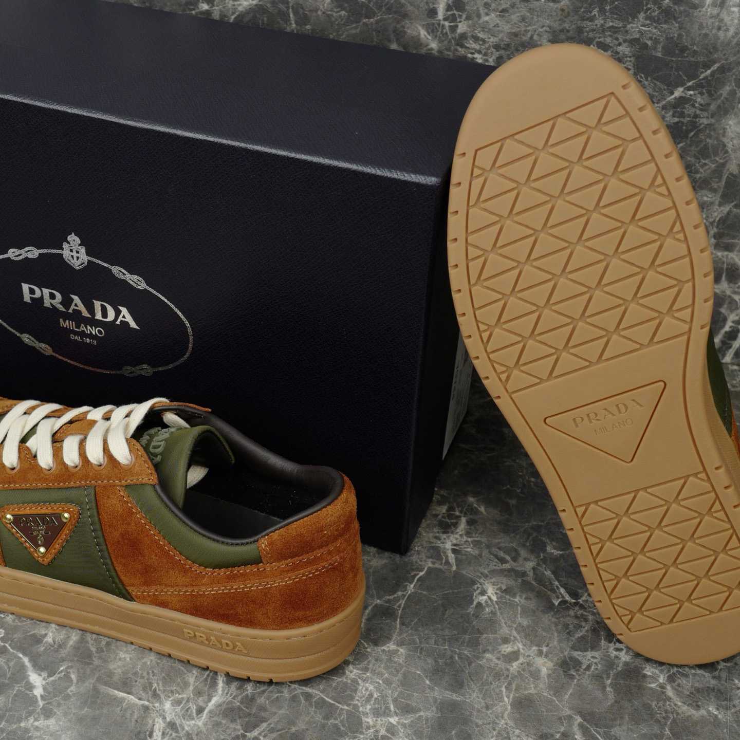 Prada Downtown Re-Nylon And Suede Sneakers - DesignerGu