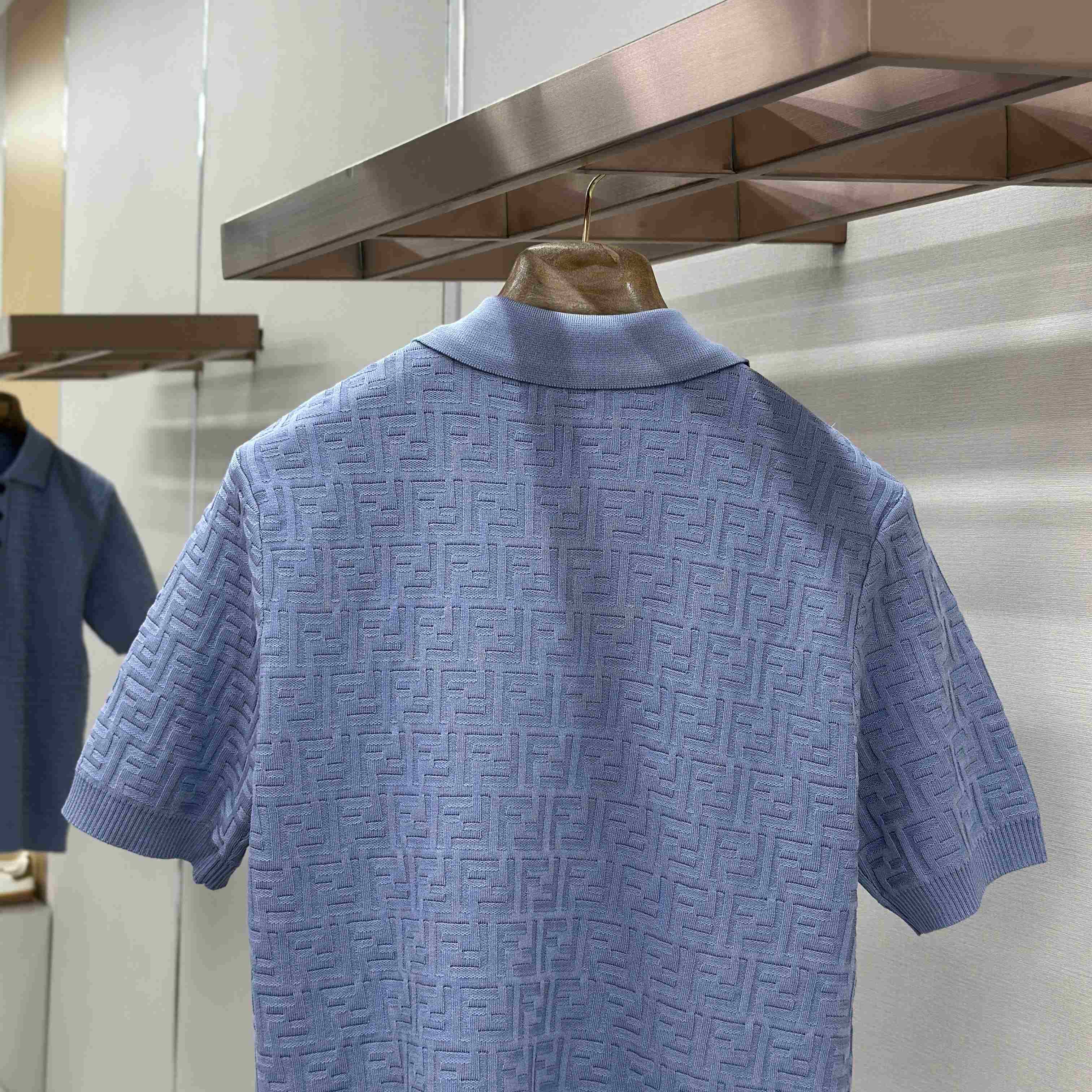 Fendi  Light Blue FF Cotton Polo Shirt - DesignerGu