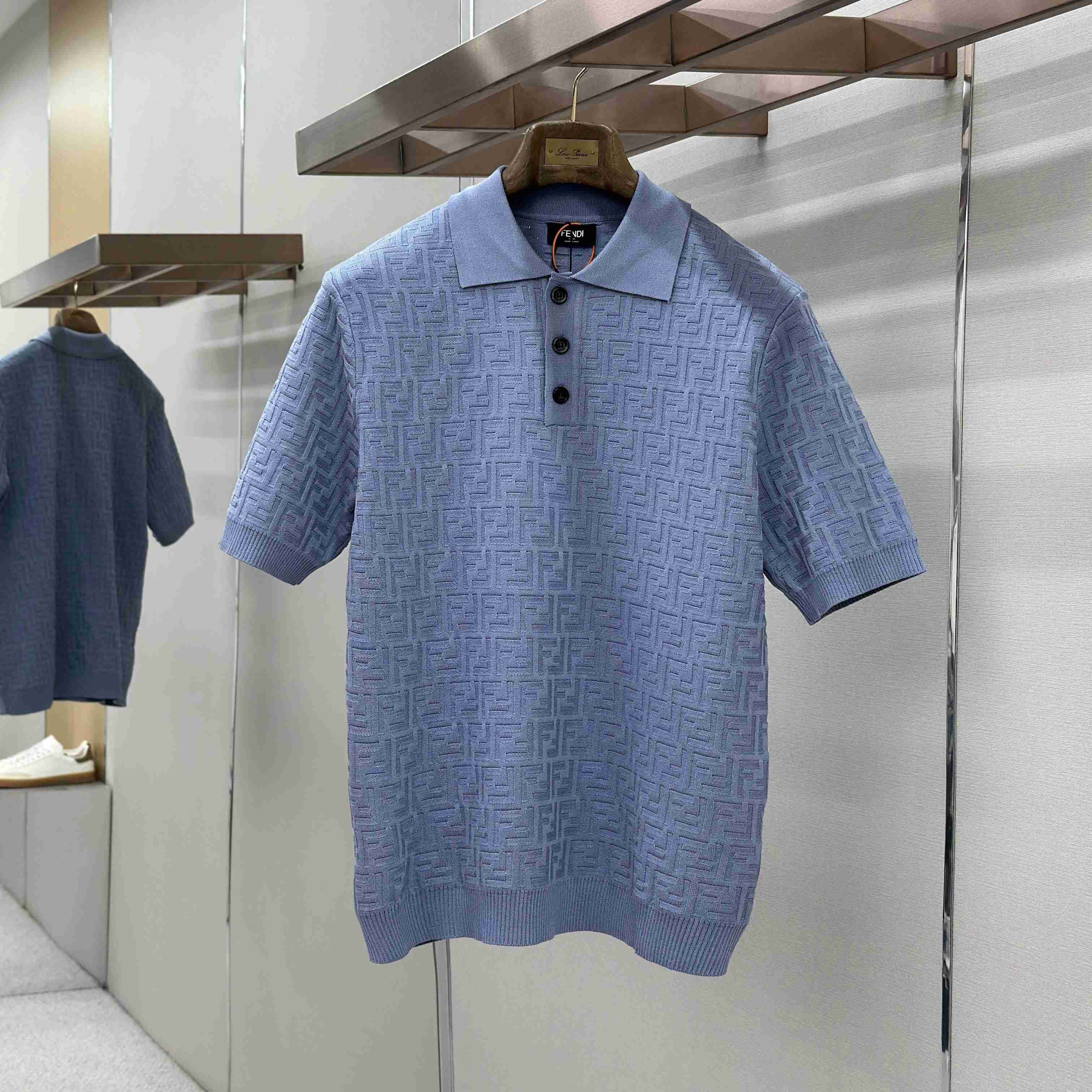Fendi  Light Blue FF Cotton Polo Shirt - DesignerGu