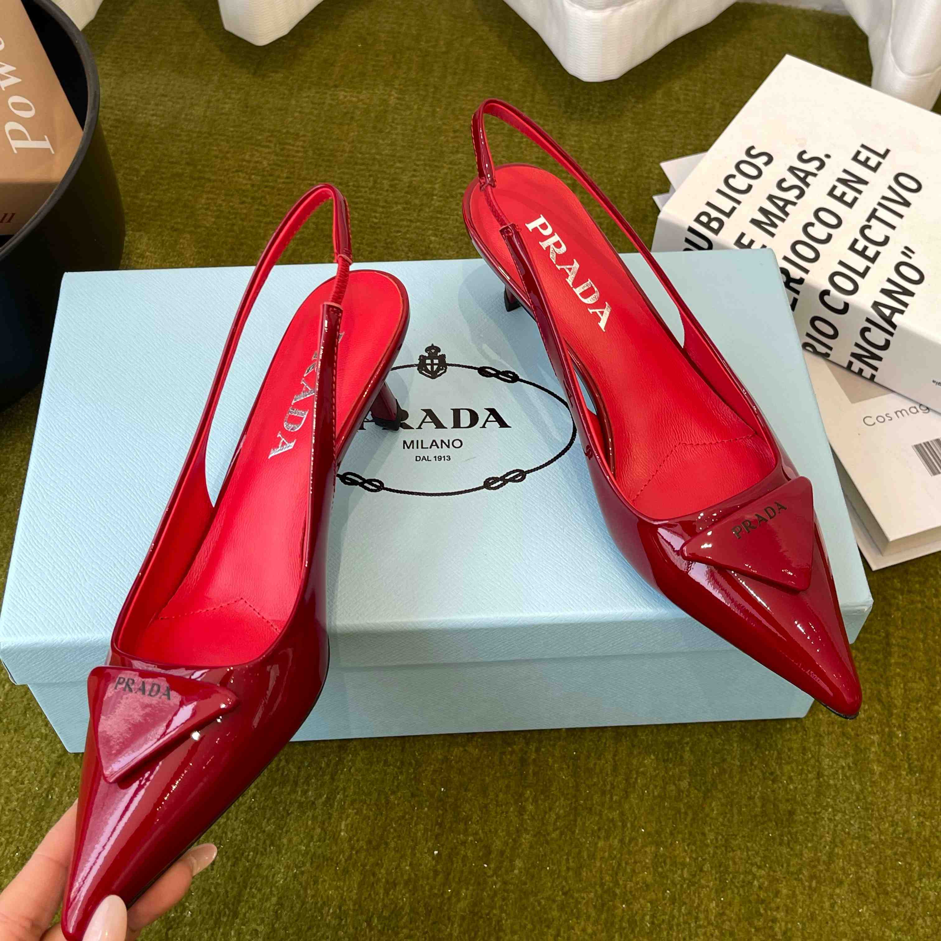 Prada Patent Leather Slingback Pumps - DesignerGu