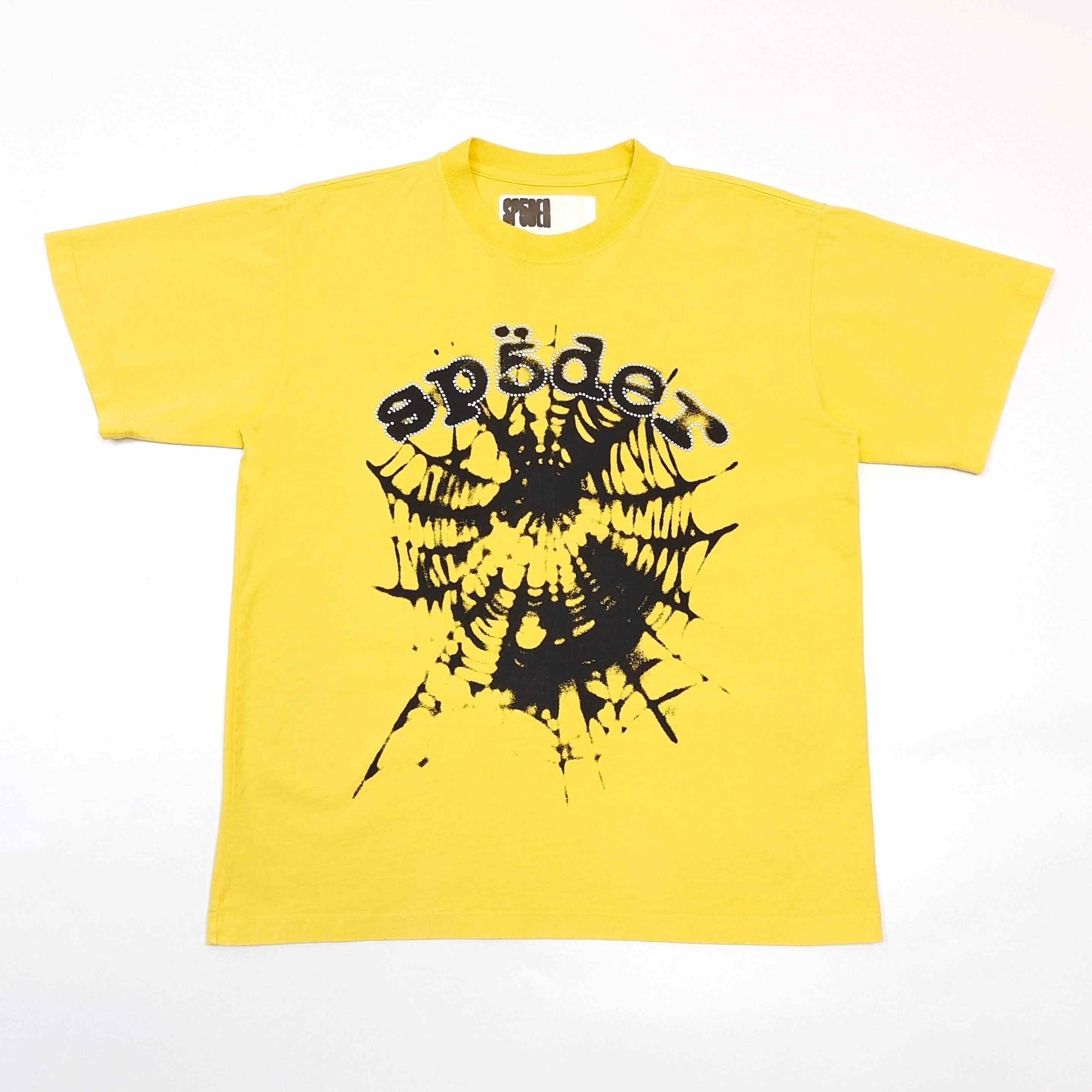 Sp5der Scattered Og Web V2 Tee 'Yellow' - DesignerGu