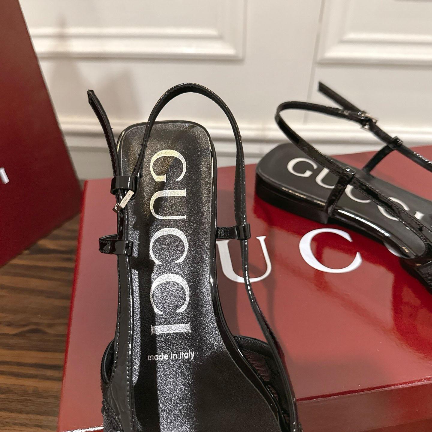 Gucci Suede Mesh Crystal GG Monogram Slingback Ballet Flats - DesignerGu