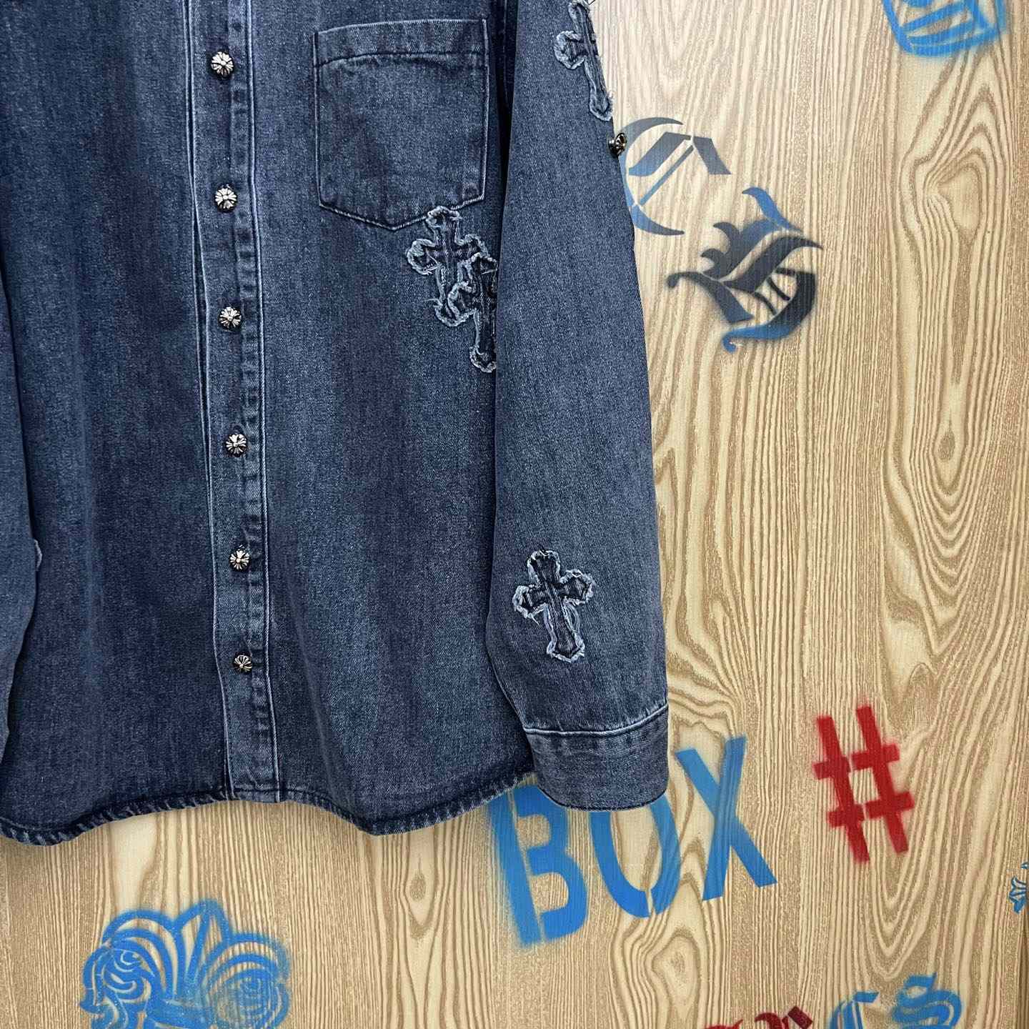 Chrome Hearts  Cross Patch Denim Long Sleeve Shirt - DesignerGu